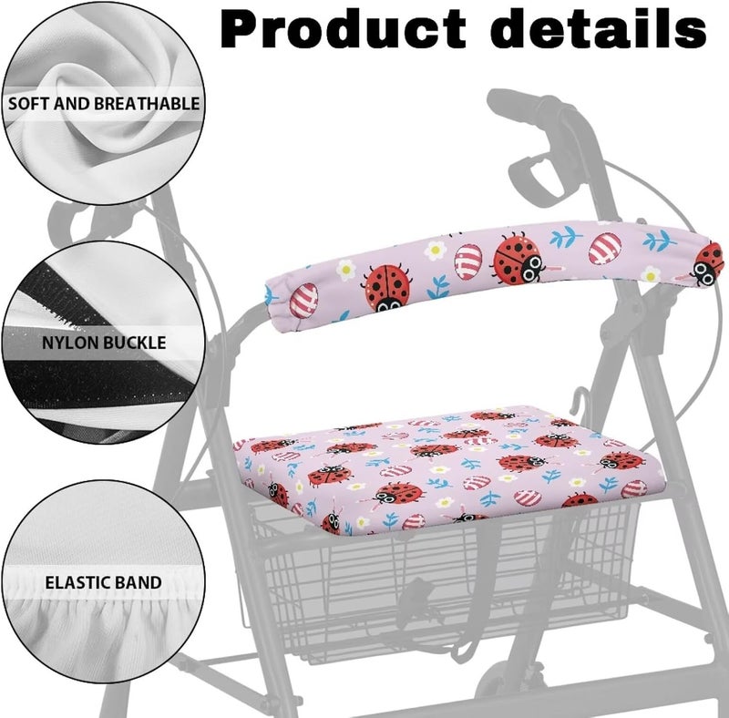 Vanideaoty Ladybug Walker Accessories Flower Accessories for Rollator Soft and Breathable Drive Rollator Decor for Seniors with Seat Gift Covers - Image 5